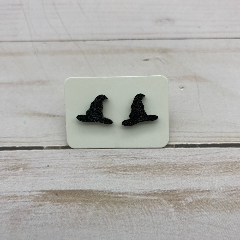 Black Glittery Witches Hats earrings